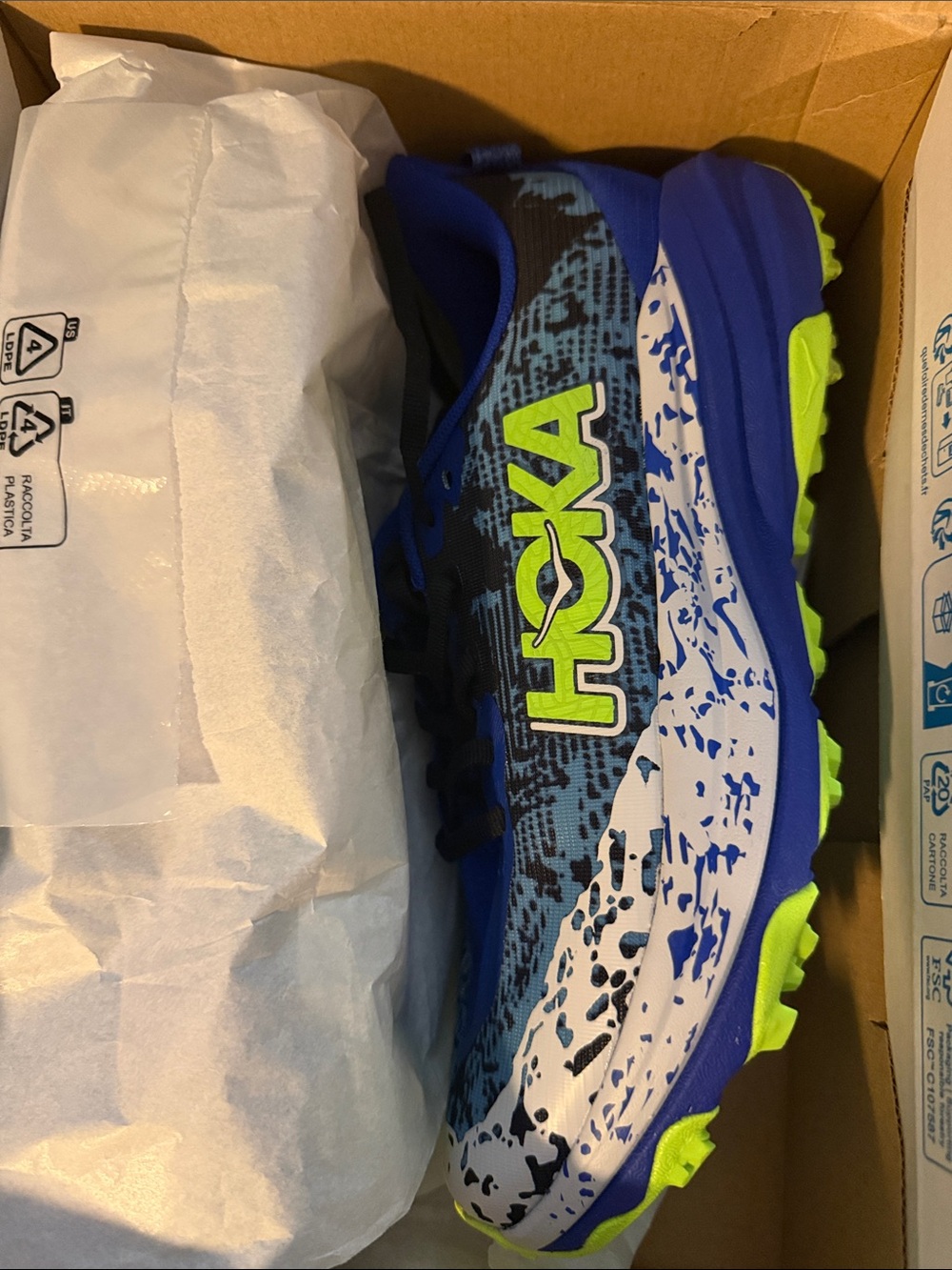 HOKA Kids Blue & Lime Trail Running Shoe